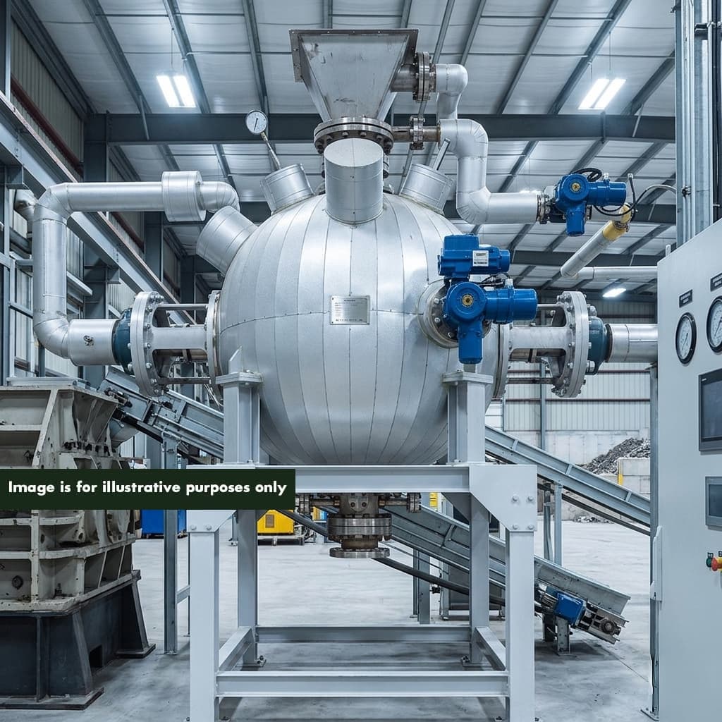 PHANTOM 3M3 subcritical water hydrolysis system installed configuration — on-site industrial plastic waste treatment processing mixed polymer streams without pre-sorting, eliminating EPR gate fees and haulage costs
