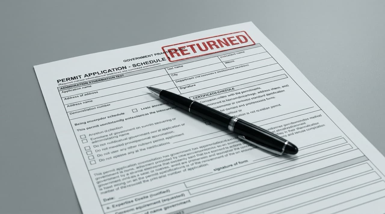 EA bespoke environmental permit application document on administrative desk with red returned stamp — on-site medical waste treatment authorisation UK