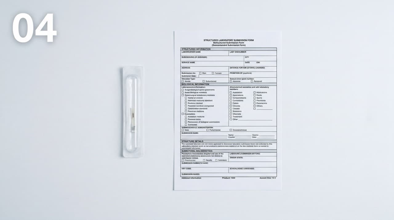 Step 4 of 4 — biological indicator spore strip vial and accredited laboratory submission form, representing the IStAATT validation test result required for written EA or SEPA operational approval