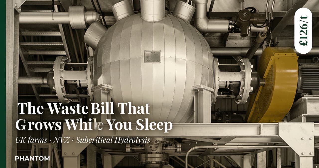 PHANTOM subcritical water hydrolysis pressure vessel — industrial organic waste treatment system for UK farms and livestock operations