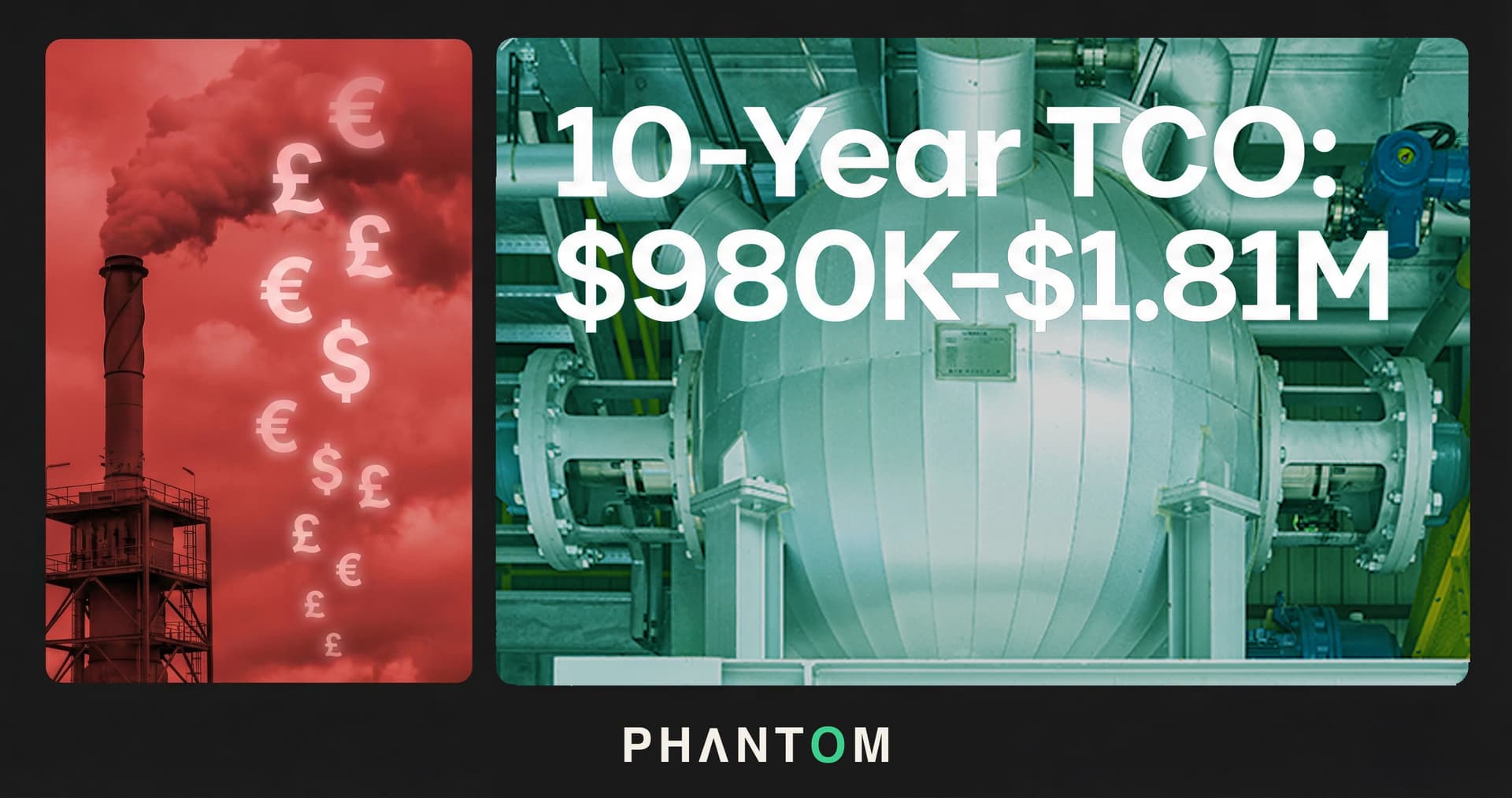 Side-by-side comparison: medical waste incinerator stack vs. Phantom 3M3 subcritical water hydrolysis vessel — 10-year total cost of ownership analysis