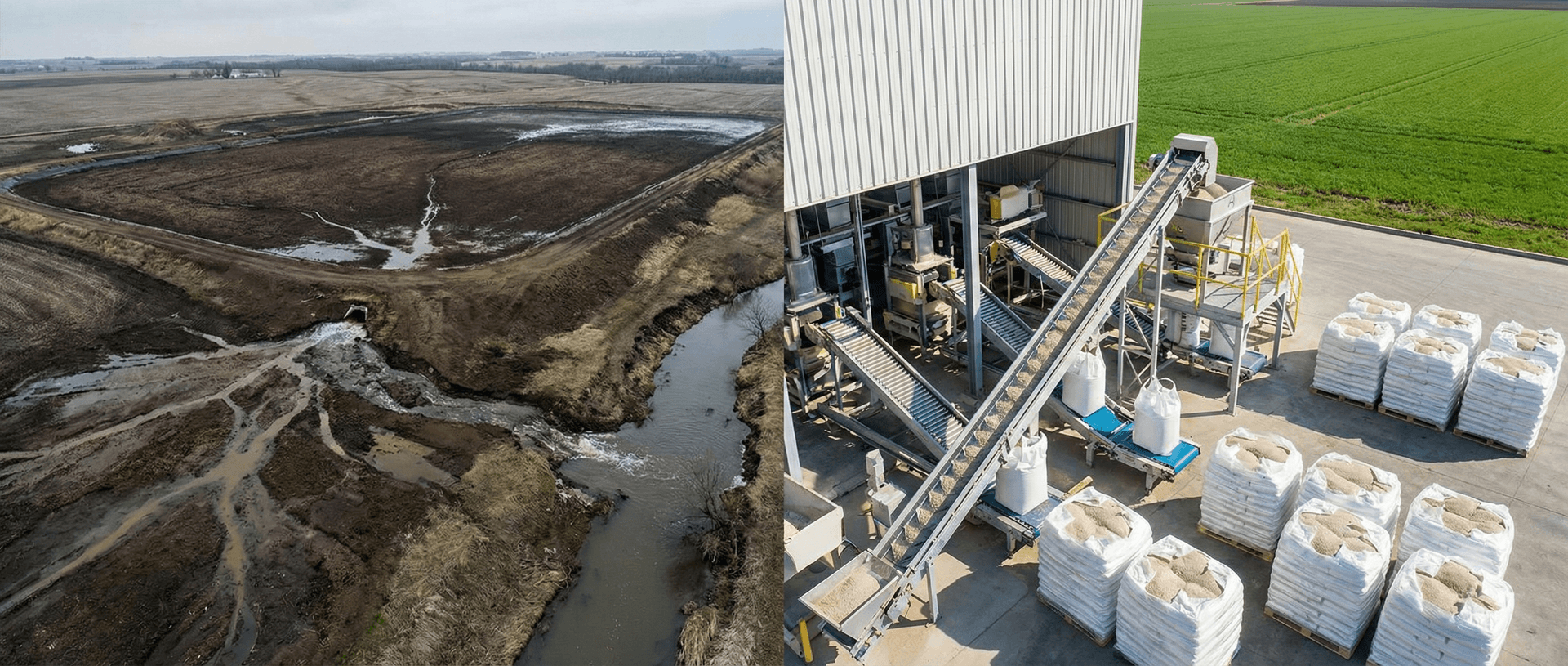 Comparison of traditional manure lagoon versus processed organic fertilizer output — Phantom