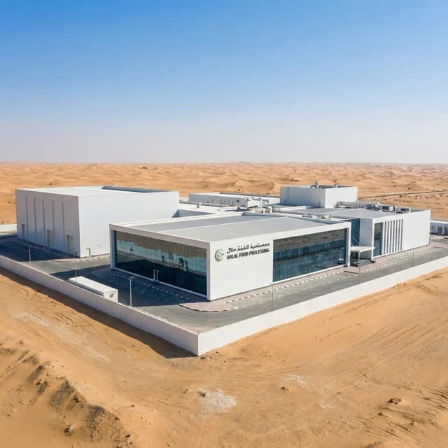 Modern halal food processing facility in Gulf GCC region requiring advanced waste treatment for Vision 2030 compliance