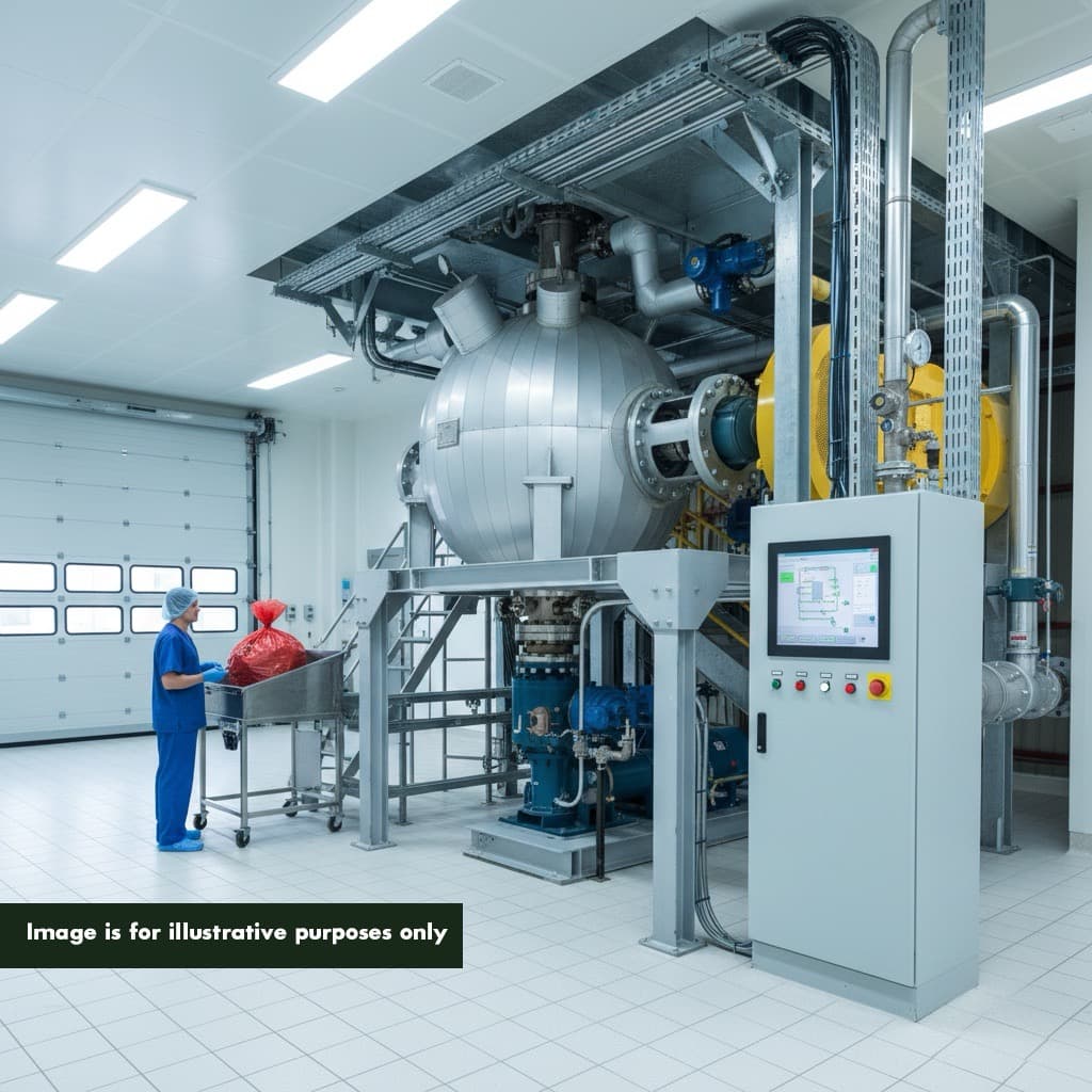 Phantom 3M3 subcritical water hydrolysis processing unit — SUS304 stainless steel round pressure vessel, 190 cm diameter, 3-tonne capacity per 30-minute cycle