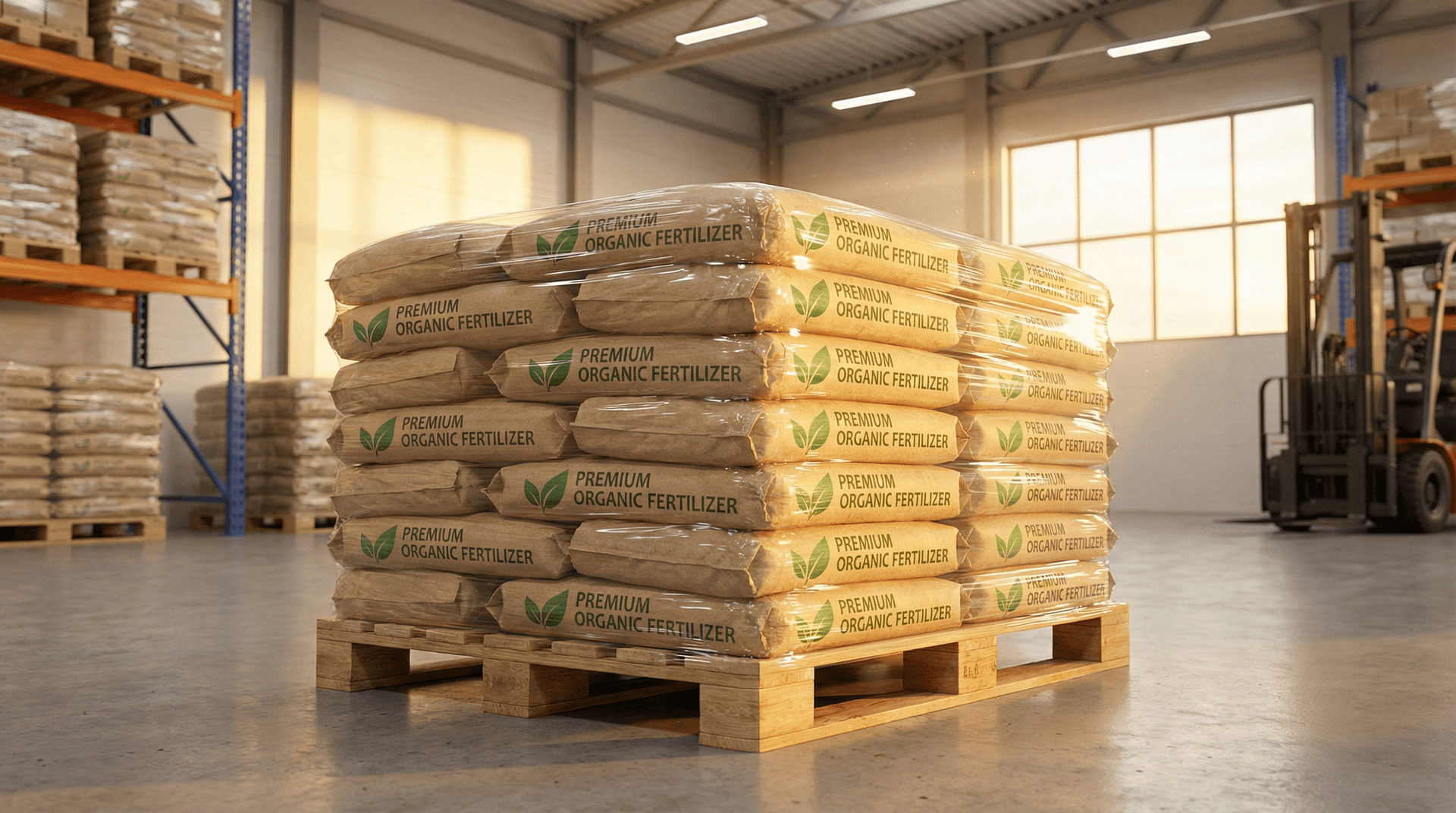 Packaged organic fertilizer produced from livestock manure using Phantom PHANTOM subcritical water hydrolysis — ready for retail distribution