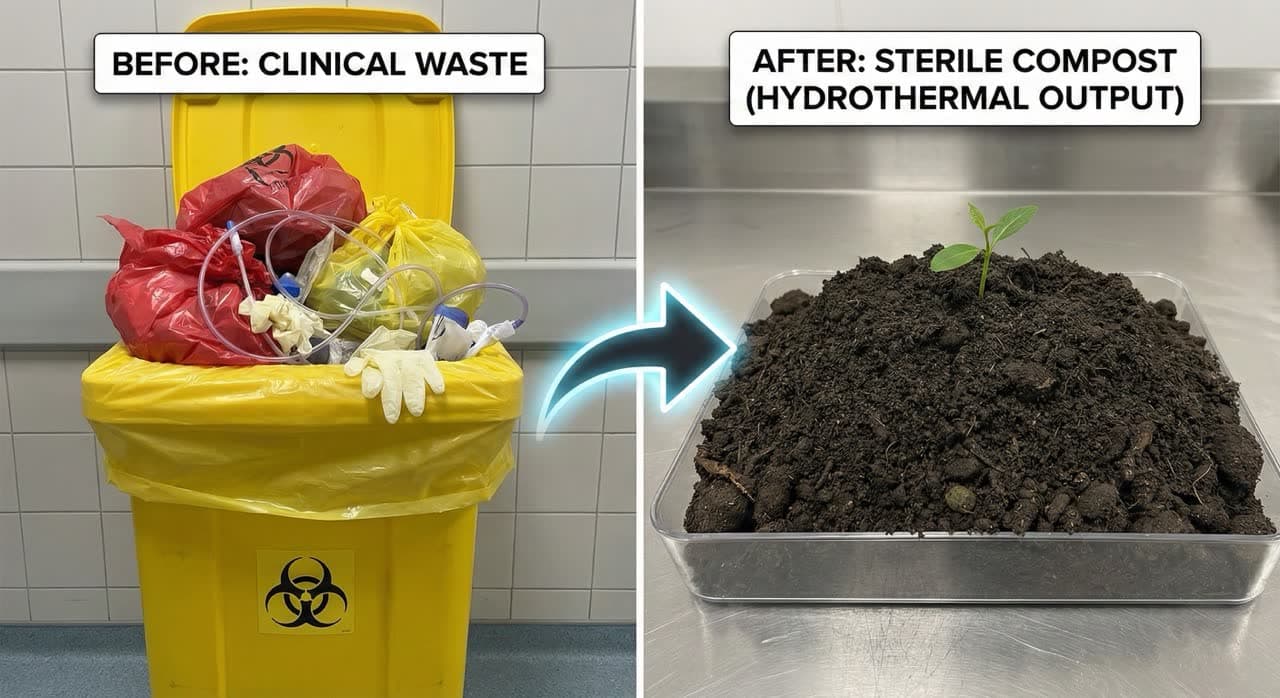 Before and after: clinical waste input and sterile compost output from subcritical water hydrolysis treatment — zero-emission medical waste processing