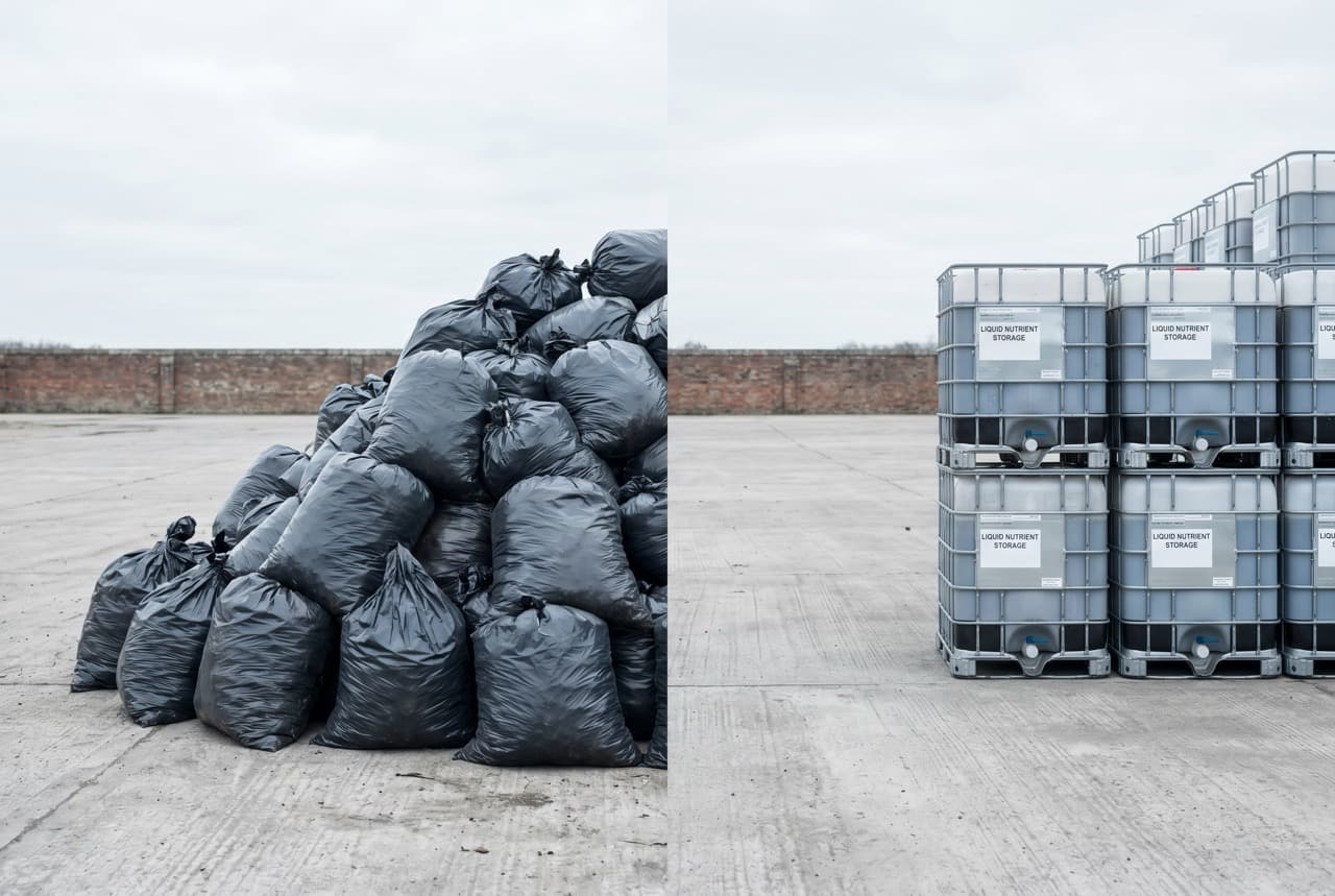 SWH liquid fertilizer field application on UK arable farmland — diluted subcritical water hydrolysate applied at agronomic rates via standard irrigation equipment, substituting synthetic ammonium nitrate at £504–522/tonne (~$640–663/tonne)
