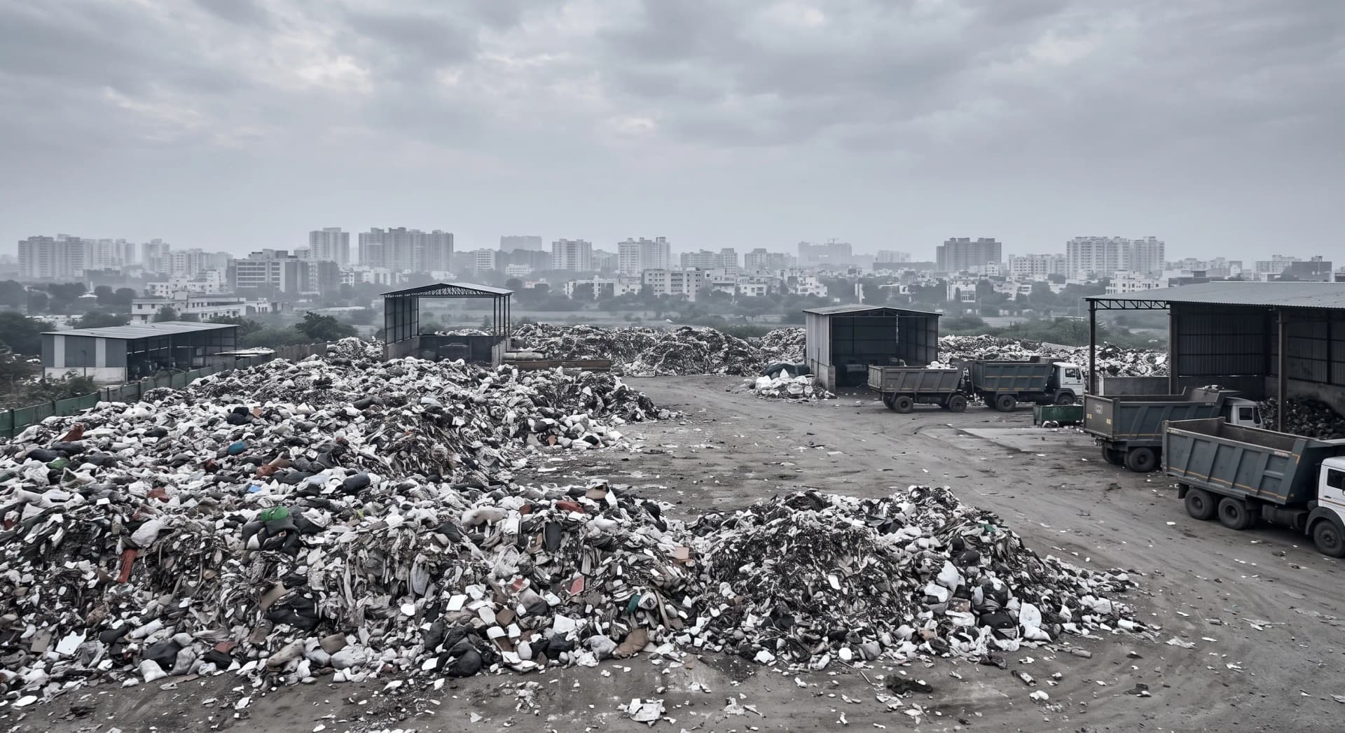 India urban municipal solid waste handling site — the national waste challenge addressed by India's Solid Waste Management Rules 2026 and on-site treatment.